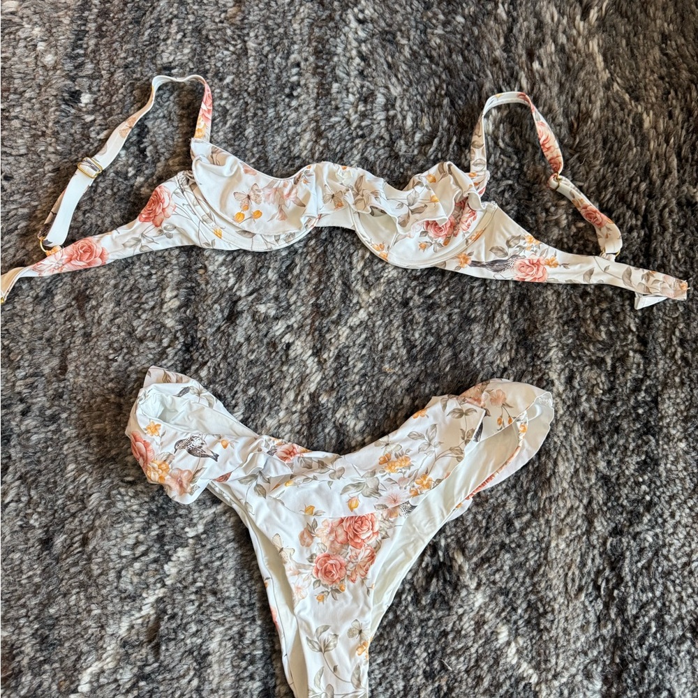 WeWoreWhat Floral Bikini Set - Cream and Orange